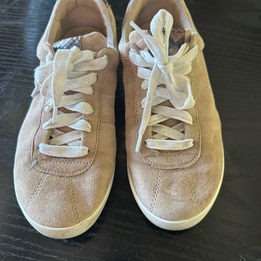 Massimo Dutti Tan and White Sneakers with Suede Upper and Rubber Sole